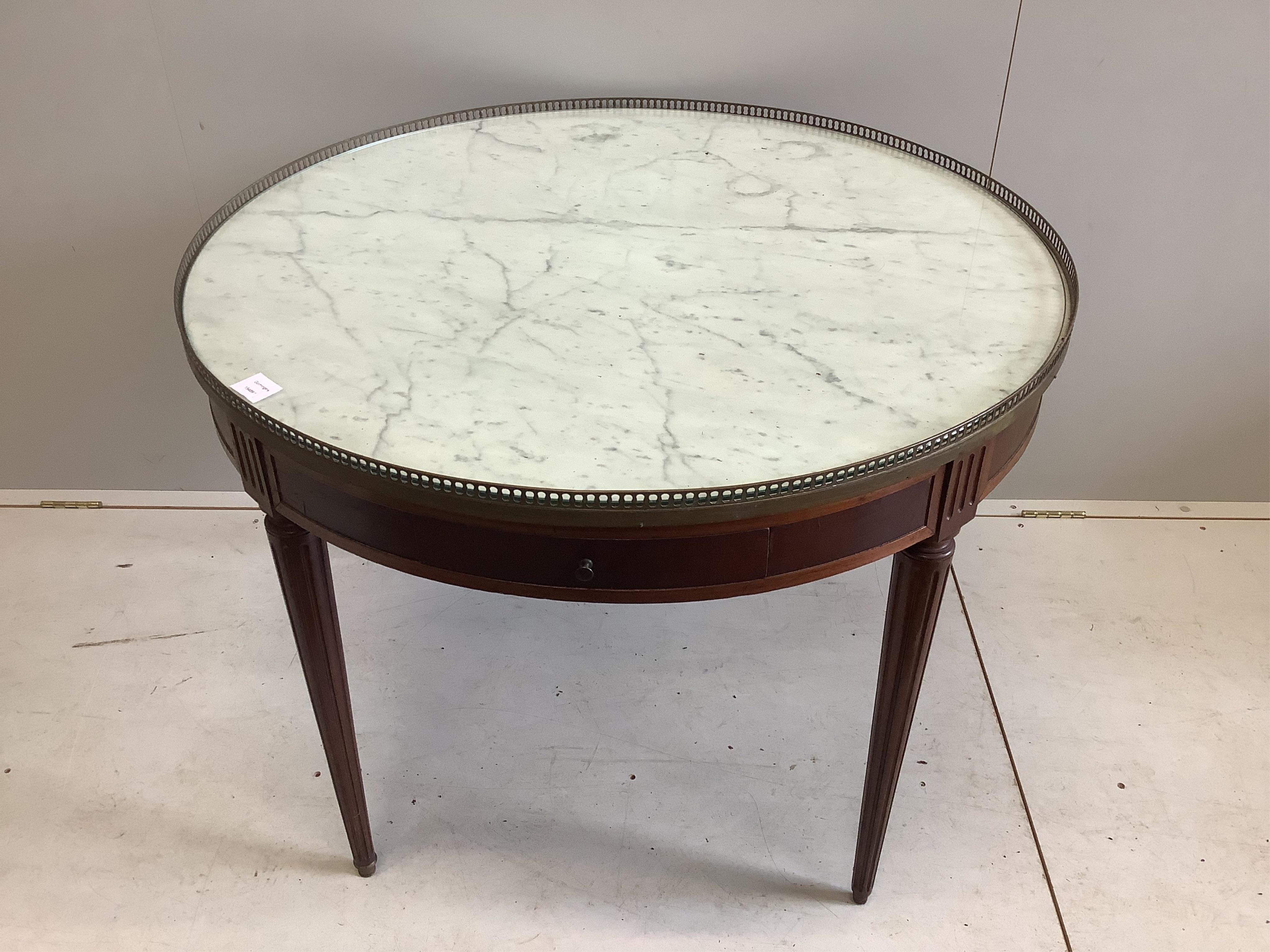 A French circular marble top centre table, diameter 96cm, height 74cm. Condition - good